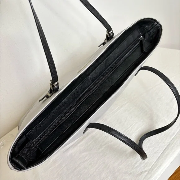 NINE WEST Vintage 90s Y2K faux leather light grey minimalist neutral tote bag - Picture 7 of 16